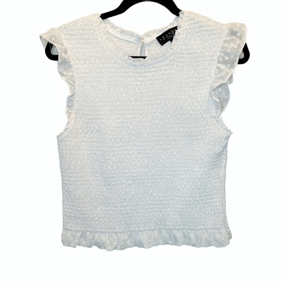 Laundry by Shelli Segal Smocked Top Blouse White Large New - Picture 2 of 7